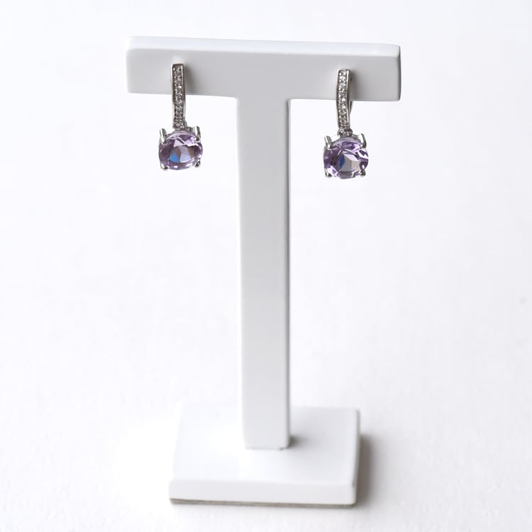 Silberne Hängeohrringe mit rosa Amethysten und Zirkonia Claret 78921