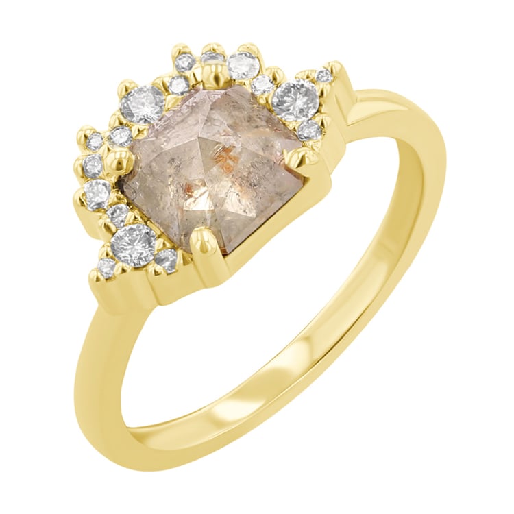 Goldener Ring mit einem Salt and Pepper Diamanten in Radiantschliff Aleta