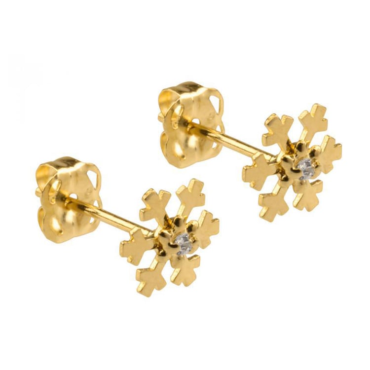 Goldene Ohrstecker mit Schneeflocke und Zirkonia Loncia 91973