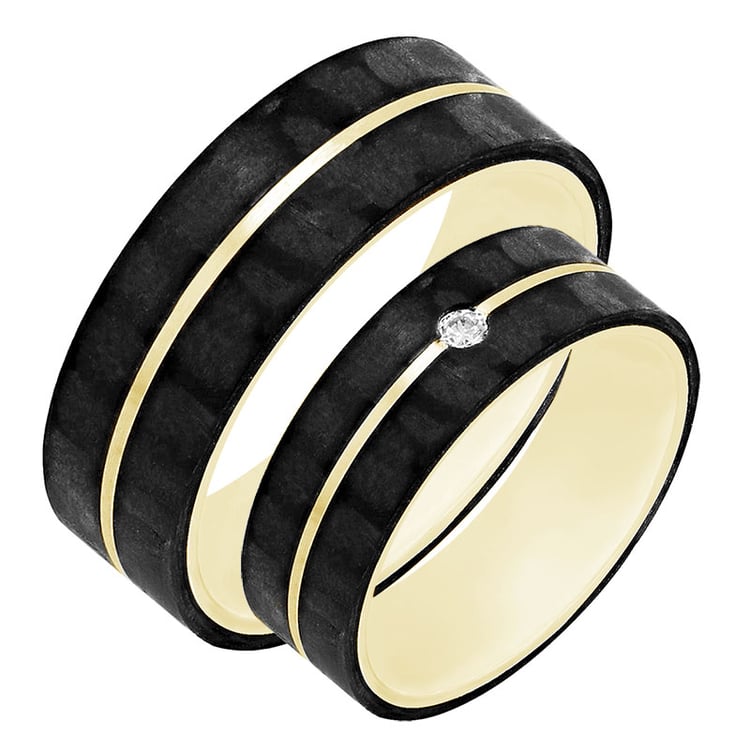 Flache Carbon Trauringe aus Gold mit Diamant Semaiah 80048