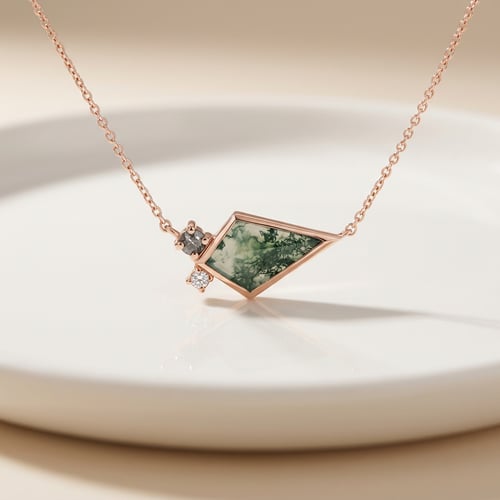 Halskette mit Moosachat, Diamant und Moissanit Milly