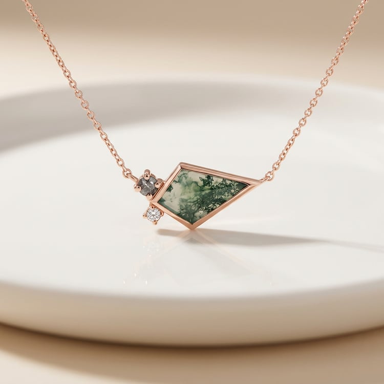 Halskette mit Moosachat, Diamant und Moissanit Milly 169711