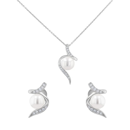 Schmuckset mit Perle und Diamanten Menmoli