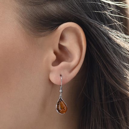 Hängende Silberohrringe mit Bernstein Festa