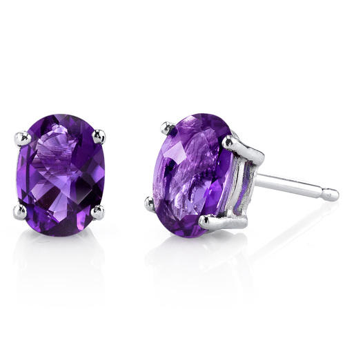 Goldene Ohrringe mit ovalen Amethysten Qati 8062