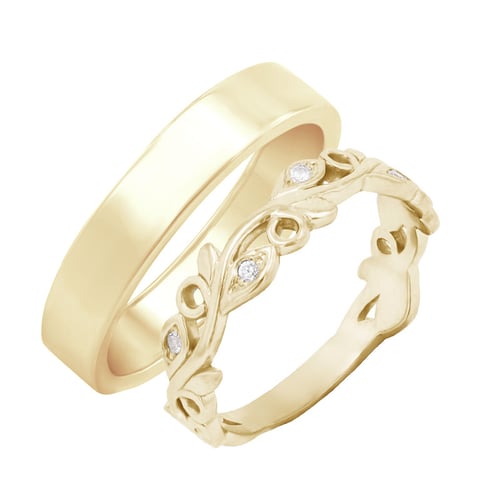 Eheringe aus Eternity-Ring mit Lab Grown Diamanten und einem flachen Ring Seir