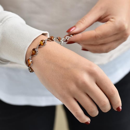 Silbernes Armband mit Bernsteinen Alarich