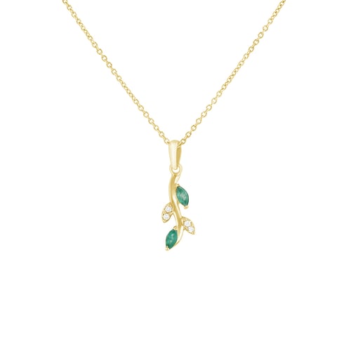 Anhänger in Blattform mit Diamanten und Smaragden Jaya