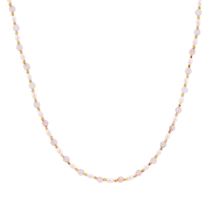 Vergoldete Kette aus Silber mit echten Perlen und Morganitperlen Rossa