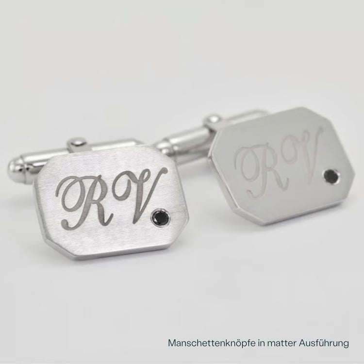 Silberne Manschettenknöpfe mit Gravur und schwarzen Diamanten Meissa 165886