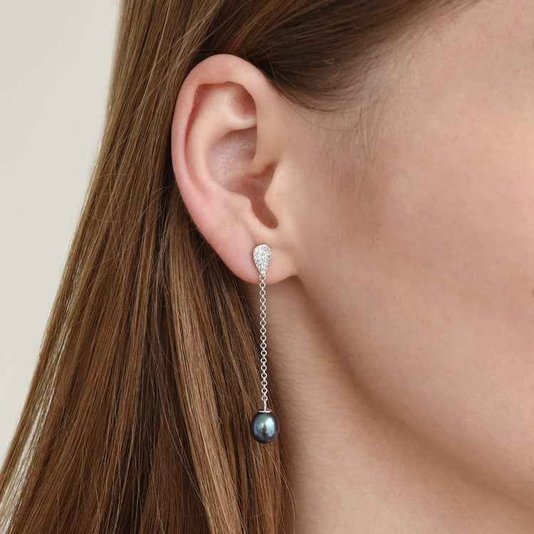 Hängeohrringe aus Silber mit schwarzen Perlen Armel 87937