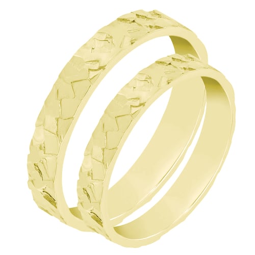 Goldene Eheringe mit Reliefoberfläche Xerdora