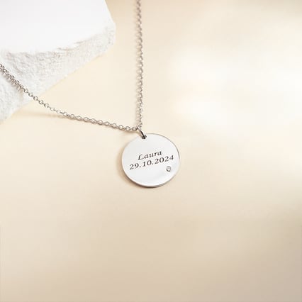 Platinanhänger mit Diamant und Gravur nach Wahl Cassius