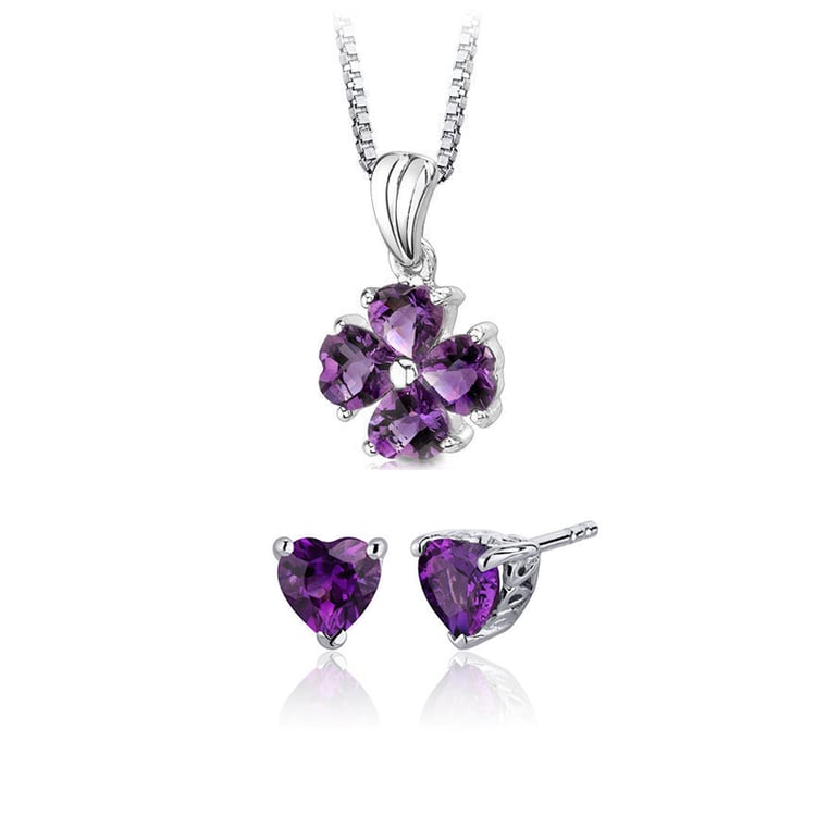 Schmuckset in Silber mit violetten Amethysten Turid