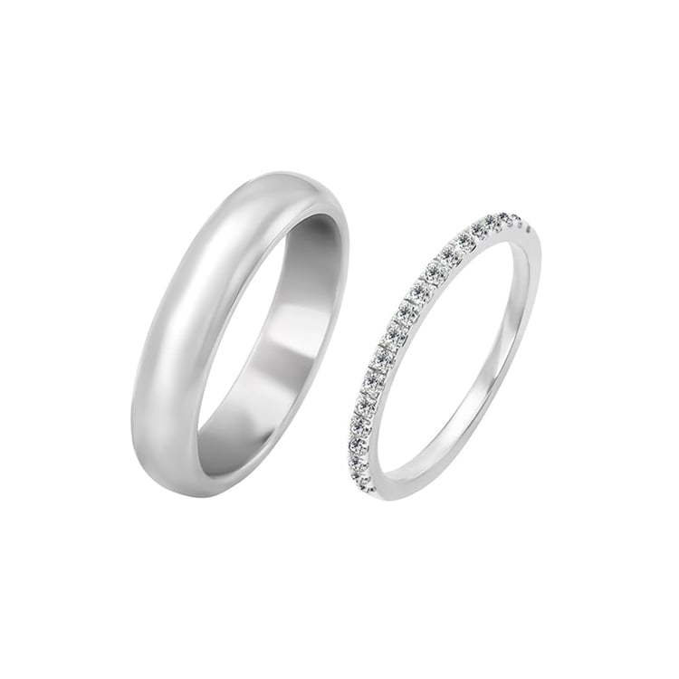 Eheringe aus Memoryring mit Lab Grown Diamanten und einem halbrunden Ring Otila