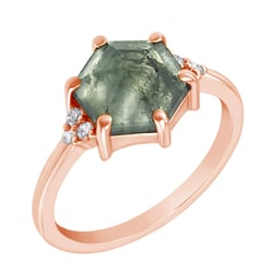 Goldener Verlobungsring mit Moosachat und Diamanten Yasmeen