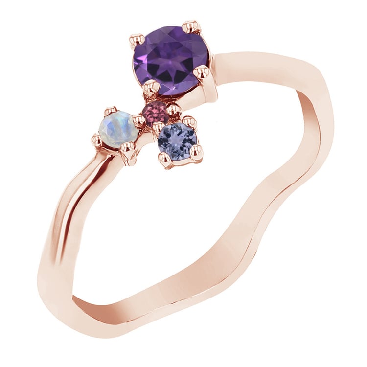 Lila Cluster Ring mit Amethyst und Edelsteinen Roche