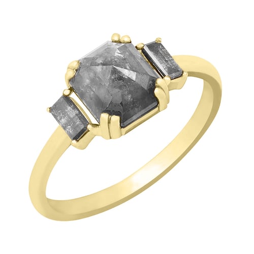 Goldener Ring mit Oktogon und Baguette Salt and Pepper Diamanten Veli
