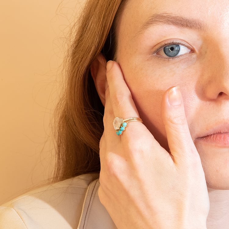 Goldenes Ring-Set mit Mondstein und Türkisen Riaz 99262