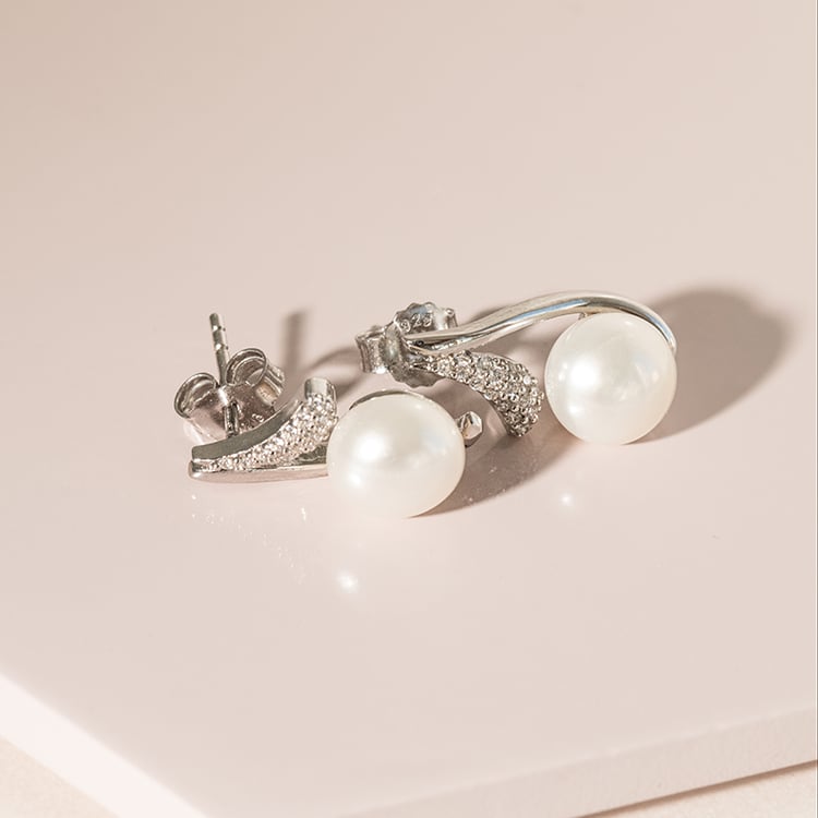 Silberne Perlenohrstecker mit Zirkonia Lomina 119830