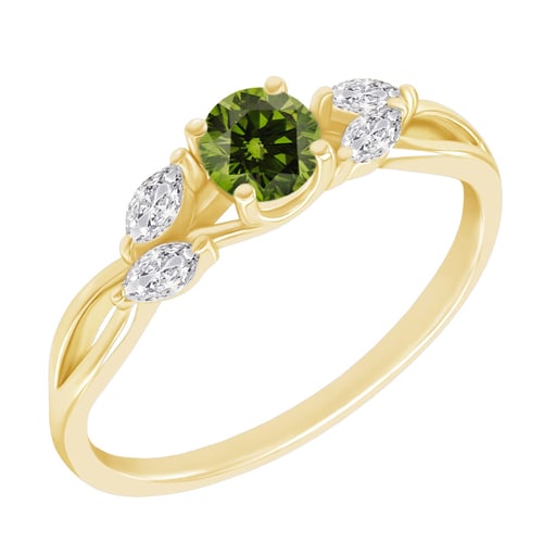 Verlobungsring mit grünem Diamanten und Lab Grown Diamanten in Marquise Form Halym