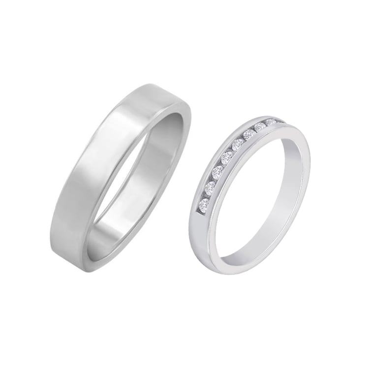 Eternity Eheringe aus Platin mit flachem Herrenring Nosian