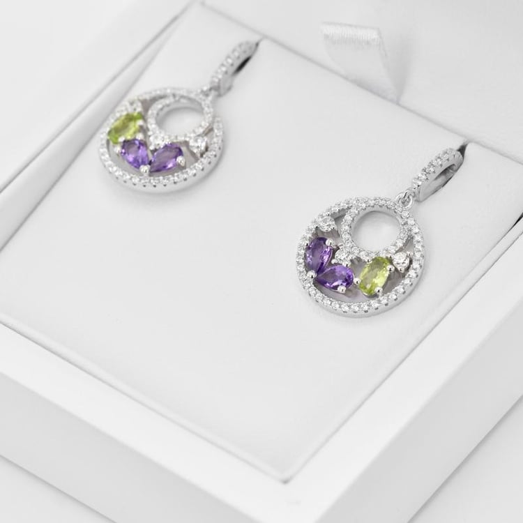 Silberne Ohrringe mit Olivinen und Amethysten Karim 19799