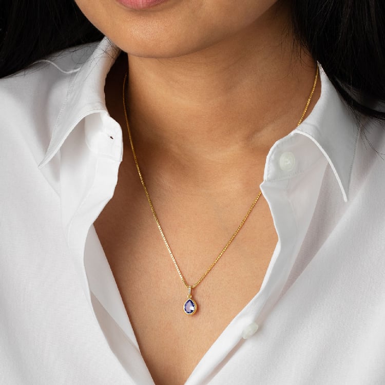 Goldener Anhänger mit Tansanit und Lab Grown Diamanten Abigail 136545
