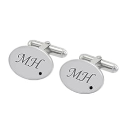 Silberne Manschettenknöpfe mit Gravur und schwarzen Diamanten Janvier