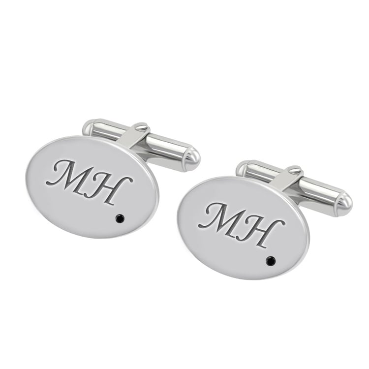 Silberne Manschettenknöpfe mit Gravur und schwarzen Diamanten Janvier