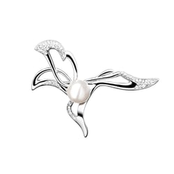 Silberne Brosche mit weißer Perle und Zirkonia Carcy