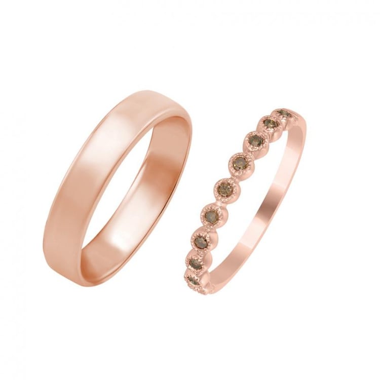 Gold Trauring mit Champagne Diamanten und Herren Komfort Ring Lucius