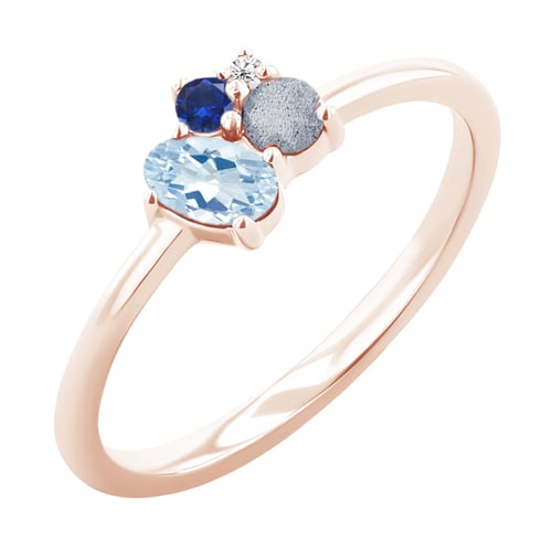 Cluster-Ring mit Aquamarin, Labradorit, Saphir und Diamant Bluma