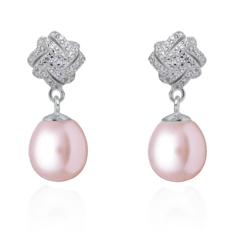 Silberne Ohrringe mit lavendelfarbenen Perlen und Zirkonia Ivona