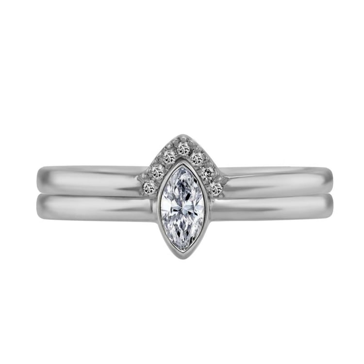 Goldenes Set mit zertifiziertem Diamant im Marquiseschliff Eliwa