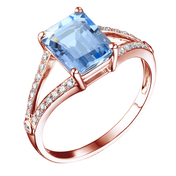 Rosegold Ring mit Diamanten und Aquamarin 83452