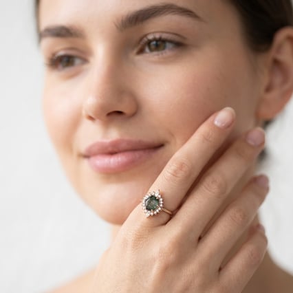 Scheidungsring mit Moosachat und Moissaniten Truman