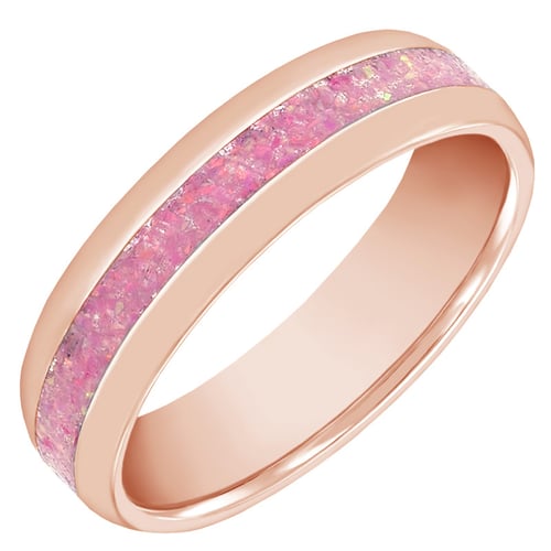 Goldene Eheringe mit rosa Opalfüllung Paole