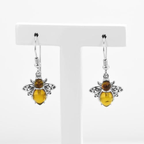 Silberne Ohrringe mit Bernsteinen in Bienenform Pomeline