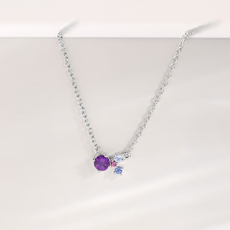 Silberne Cluster Kette mit Amethyst und Edelsteinen Millie 152843