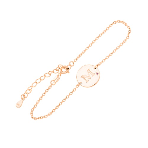 Silberarmband mit rosa Saphir und Gravur eines Buchstabens M Danny