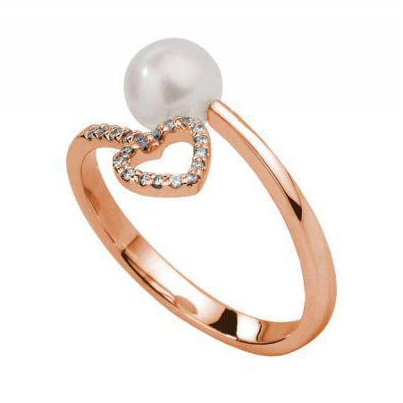 Rosegold Ring mit Perle und Diamant-Herzen 60180
