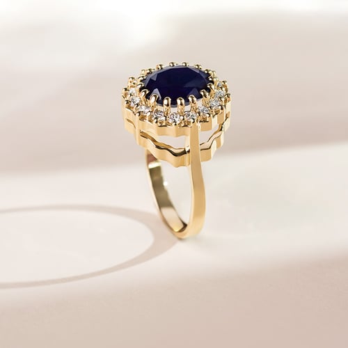 Eleganter Halo Verlobungsring mit Saphir und Diamanten Chrys