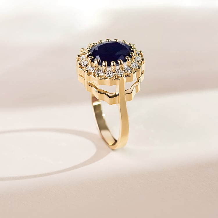 Eleganter Halo Verlobungsring mit Saphir und Diamanten Chrys 155223