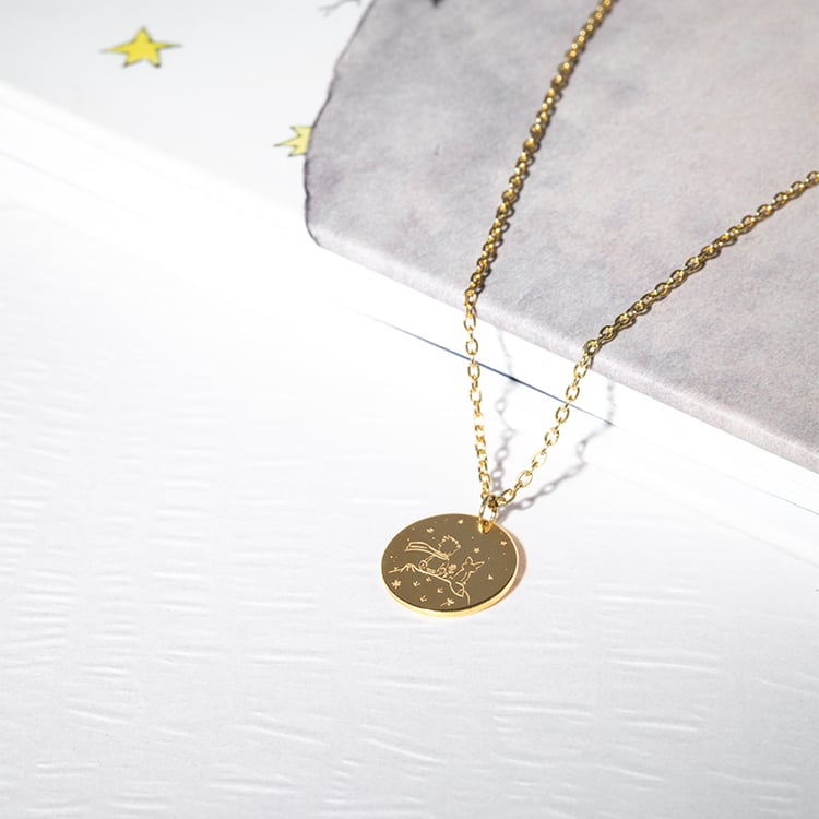 Anhänger Der Kleine Prinz mit Fuchs und Gravur aus Gold 124721