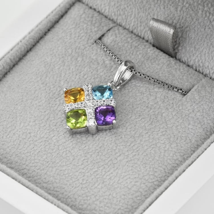 Amethyst, Olivin, Citrin und Blautopas in einer silbernen Halskette Denrak 38172