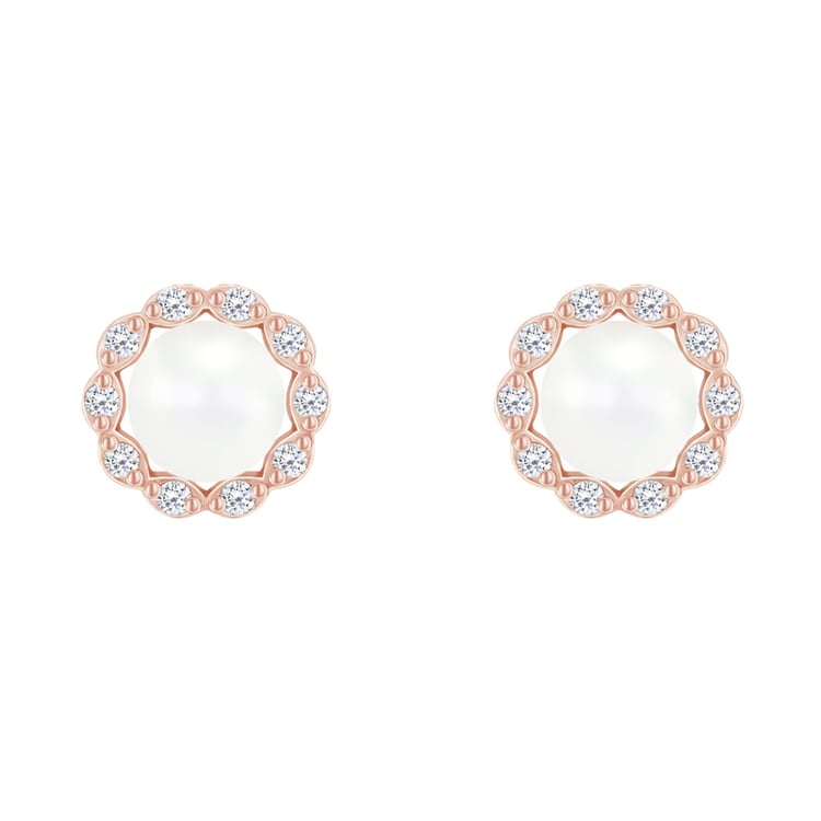 Goldene Halo-Ohrringe mit Perlen und Diamanten Desten 80300