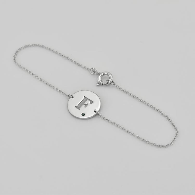 Platinarmband mit blauem Diamanten und Buchstabengravur Dian 70478