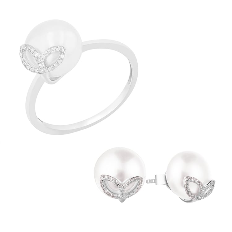 Perlenset mit Diamant-Blättern Bray