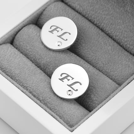 Silber Manschettenknöpfe mit Gravur und Diamanten Gaynor